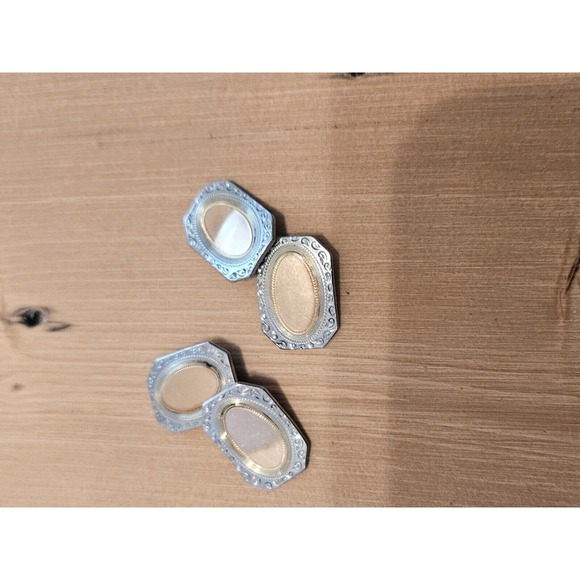 Vintage Cufflinks Gold Tone Oval Ornate Edge Wedding Formal Occasion - Picture 5 of 9